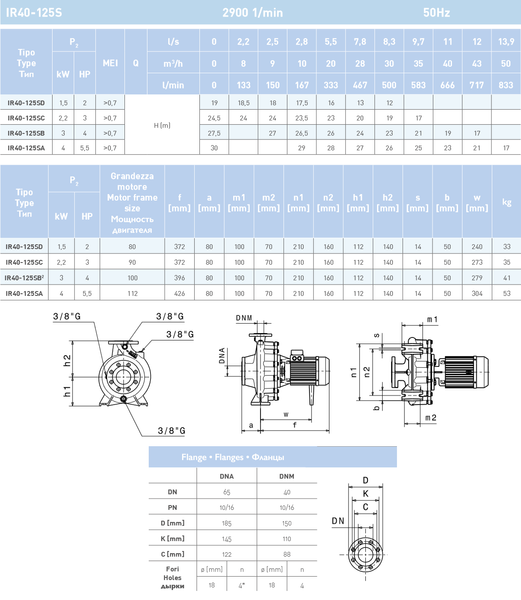 Насос моноблочний SAER IR40-125 SD 2230 фото